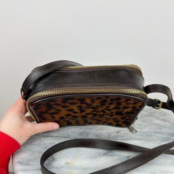 Patricia Nash Leopard Haircalf Rimini Double Zip Box Crossbody Bag - Picture 9 of 13
